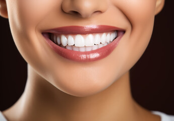 Fototapeta premium Closeup of woman smiling with beautiful and perfect teeth