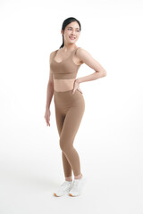 Beautiful young asian sport woman with sportswear ready for exercise on white background, Advertising sportswear and yoga wear, Healthy lifestyle, sport.