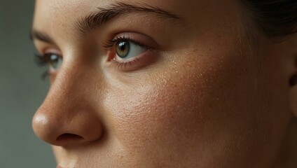 Close-up of a woman's face showing facial muscles.