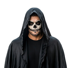 Handsome man wearing Grim Reaper costume isolate on transparent background