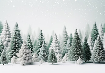 Fototapeta premium Winter landscape with snow and pines watercolor illustration