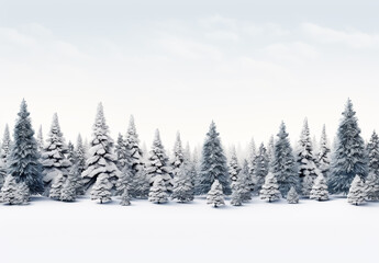 Fototapeta premium Winter landscape with snow and pines watercolor illustration