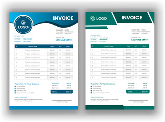 Professional and modern invoice template. invoice design template with A4 size, easy and minimal billing for corporate invoices with 2 Style sets.