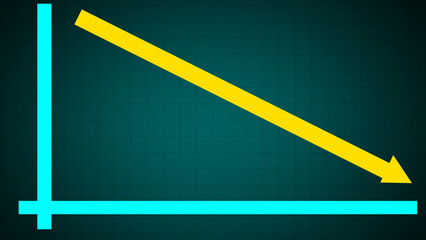 Obraz premium Bad economy recession graph chart on blue background with grid. Stock market financial graph with yellow downtrend line