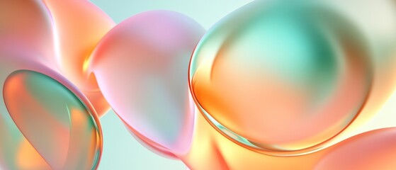 A colorful abstract painting of spheres in various shades of pink, green