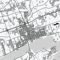 Obraz premium Map of Belleville in Canada in grayscale. Contains layered vector with roads water, parks, etc.