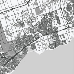 Obraz premium Map of Ajax - Pickering in Canada in grayscale. Contains layered vector with roads water, parks, etc.