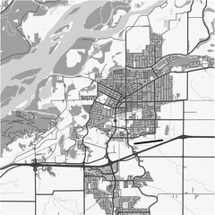 Map of Chilliwack in Canada in grayscale. Contains layered vector with roads water, parks, etc.