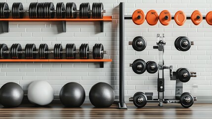 Gym equipment on a modern fitness studio floor