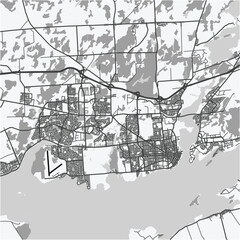 Fototapeta premium Map of Kingston in Canada in grayscale. Contains layered vector with roads water, parks, etc.