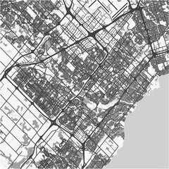 Obraz premium Map of Mississauga in Canada in grayscale. Contains layered vector with roads water, parks, etc.