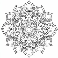  mandala coloring book page, clean line, thick lines, black and white, white background 3D