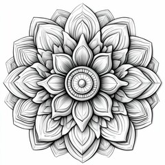  mandala coloring book page, clean line, thick lines, black and white, white background 3D