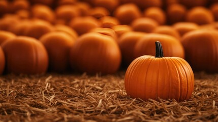 A lively pumpkin patch filled with pumpkins, cornfields, and mountains in the background