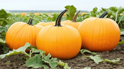 A lively pumpkin patch filled with pumpkins, cornfields, and mountains in the background