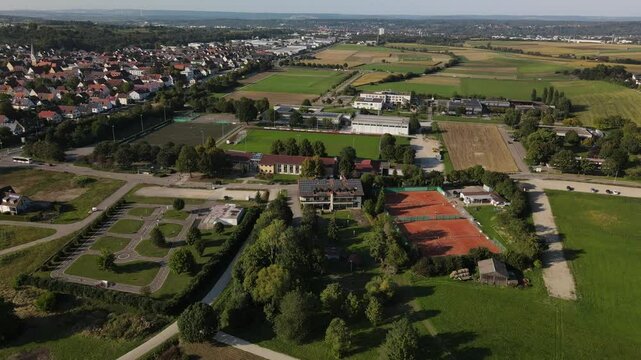 A flight above Dettingen Teck towards the Castle Teck which is located high above the mountain 