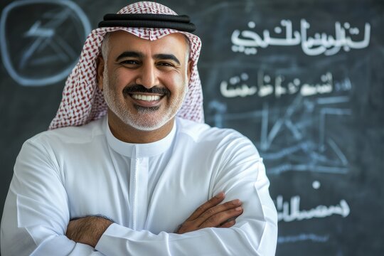 Traditional arab man wearing emirati kandura outdoors 