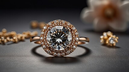 Fototapeta premium Shiny silver ring with sparkling diamonds, perfect for engagement or wedding