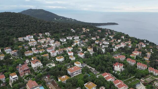 Drone view of Hristos Hill, Dil Burnu and Aya Yorgi Hill from the north of B&uuml;y&uuml;kada, T&uuml;rkiye Istanbul 2024.