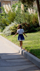 Girl walks the curb . High quality photo