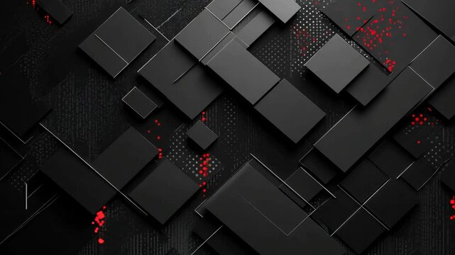 Abstract black rectangles with red and gray dots creating modern geometric background