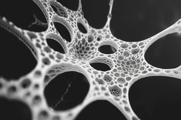 Imagine white particles forming intricate patterns on a solid black background.