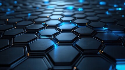 Fototapeta premium futuristic metallic background with interconnected hexagonal patterns cool blue light emanates from the joints creating a hightech scifi atmosphere