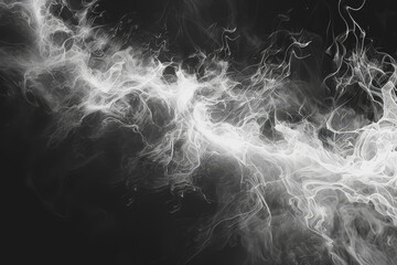 Imagine white particles forming intricate patterns on a solid black background.