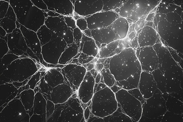 Fototapeta premium Imagine white particles forming intricate patterns on a solid black background.