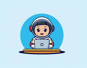 Cute Astronaut Working On Laptop Cartoon Vector