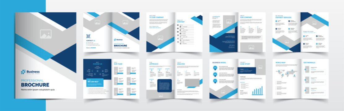  Simple and clean company profile
brochure template design, corporate company business brochure template layout design, 16 pages brochure design with blue color accents