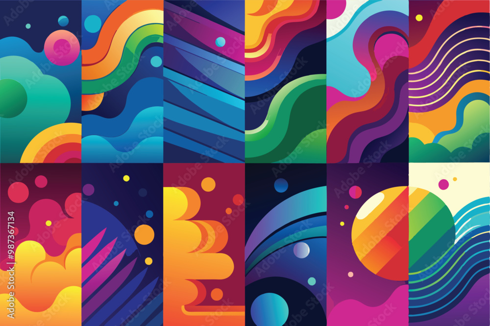 Poster a vibrant collection of blurred abstract patterns showcasing a spectrum of colors in a visually capt