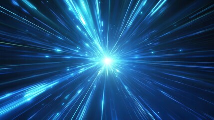 Naklejka premium futuristic vector landscape of pulsing energy beams in electric blue abstract light rays converge and diverge creating sense of depth and technological advancement