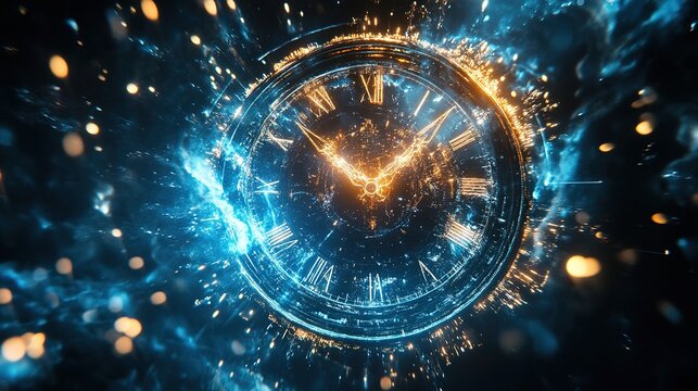 A mesmerizing depiction of time travel effects, showcasing dynamic light particle effects that create a sense of movement and energy, perfect for themes related to science fiction, adventure