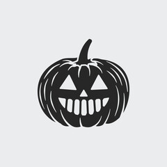 Halloween pumpkin, jack o lantern silhouette isolated on white background. Vector illustration	