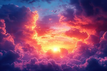 Fototapeta premium Dramatic Sunset with Vibrant Pink and Purple Clouds