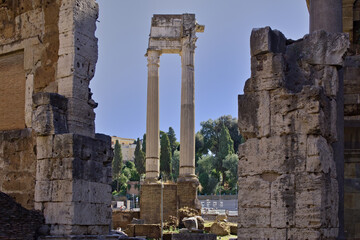 View of the Temple of Apollo Sosianus from the ruins of the Circus Flaminius. Rome, Italy.