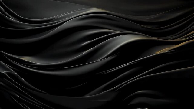 Black satin fabric flowing background creating elegant waves