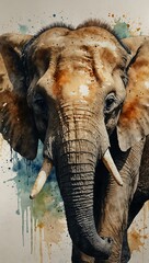 Elephant watercolor painting.