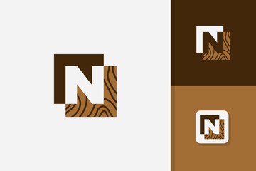 initial letter n wood logo design vector template