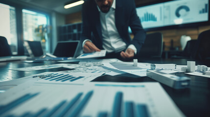 Concerned executive inspecting faulty products on table with urgent recall notices and quality reports. Crisis management and product safety issues in corporate environment. Quality control challenges