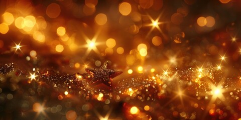 A vibrant and festive scene featuring golden bokeh lights and sparkling stars, creating a warm and celebratory atmosphere reminiscent of holiday decorations