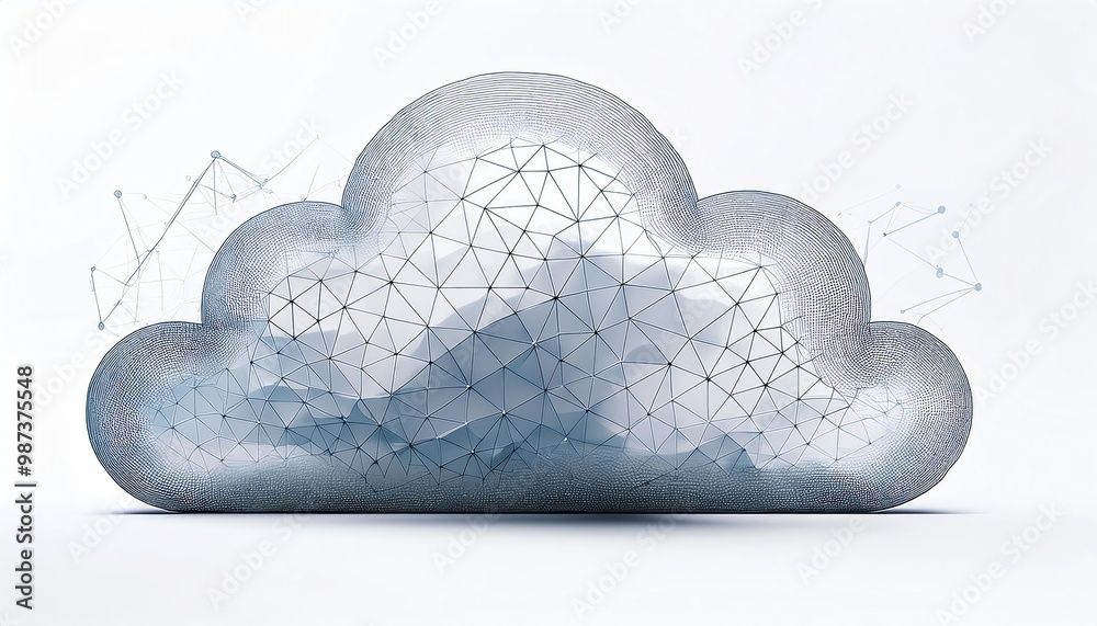 Poster a stylized cloud constructed with digital patterns and lines, symbolizing technology and connectivit