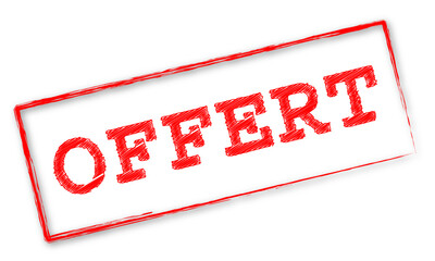 Timbre rouge avec le mot "Offert"