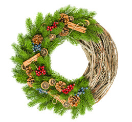 one decorated christmas wreath on white isolated background © Ирина Гутыряк