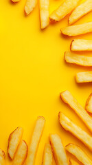 Crispy french fries on golden background