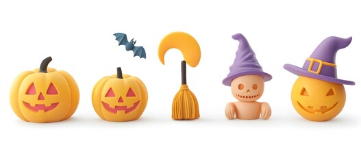 3D icons set of Halloween decoration items
