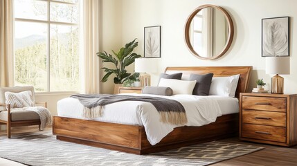 Modern Rustic Bedroom with Natural Light and Greenery