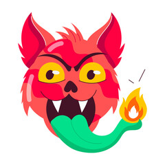 A scary devil cat sticker in cartoon style 


