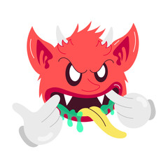 Mocking devil sticker in cartoon style

